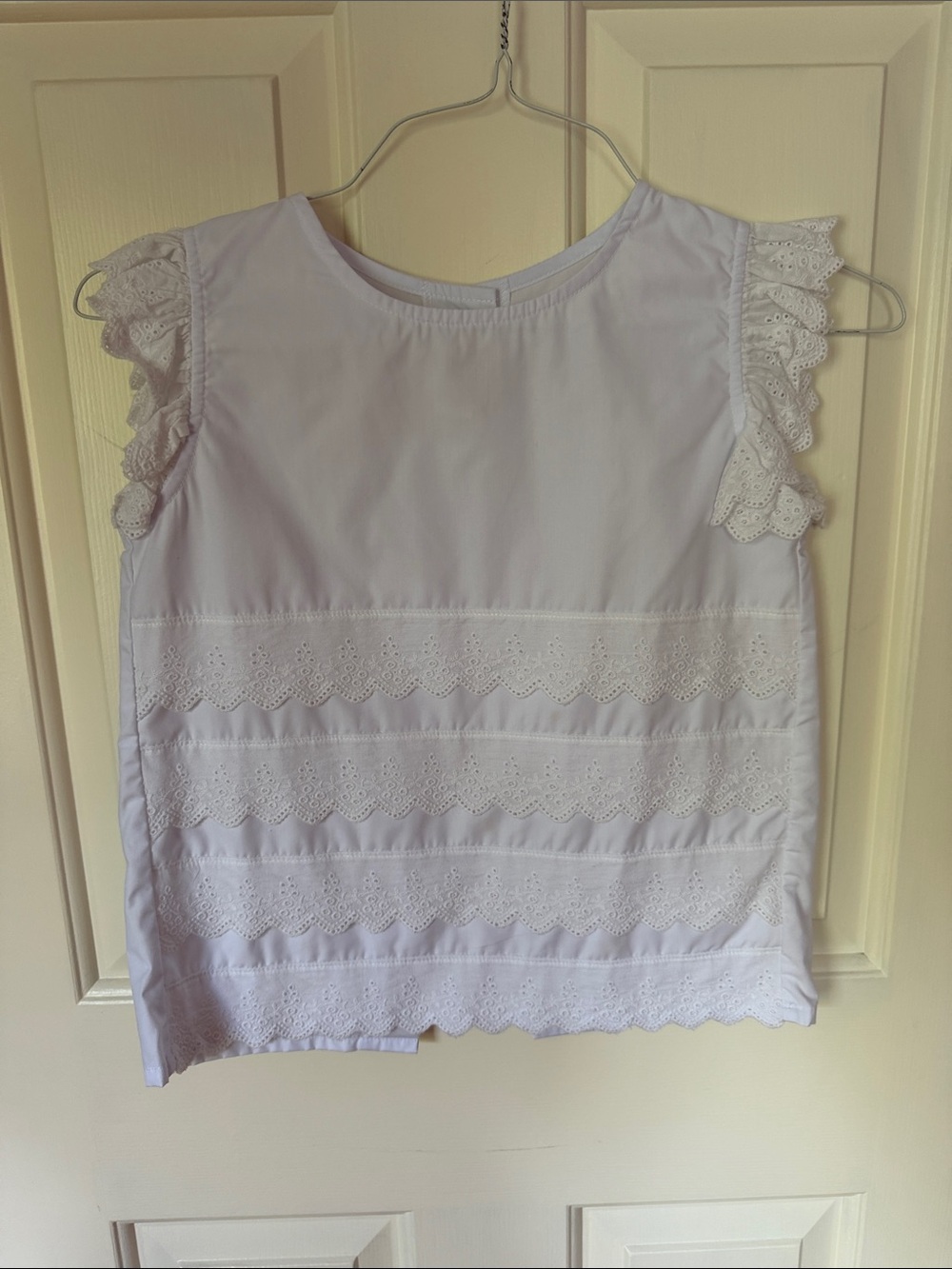 White Eyelet Lace Sleeve Women's Top